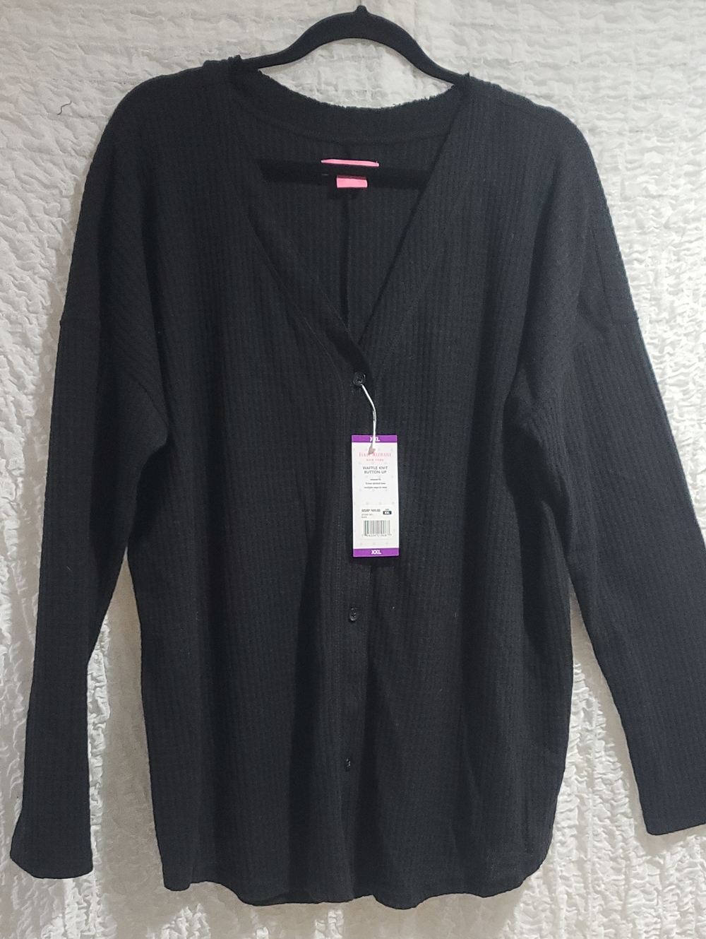 Isaac Mizrahi Black Ribbed Button-Front Cardigan NWT Super Soft Sweater PTP 29